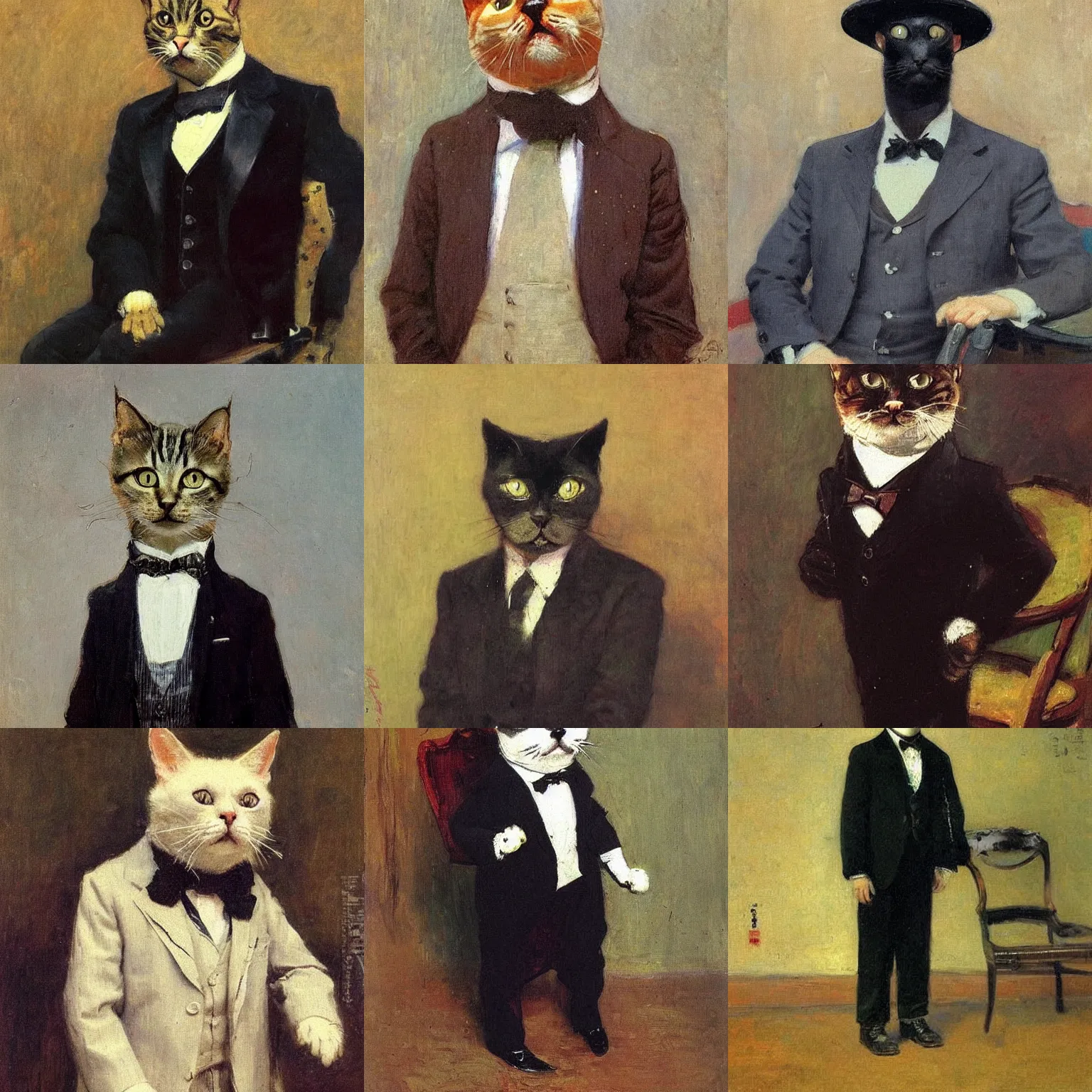 Prompt: cat wearing a suit and tie by ilya repin