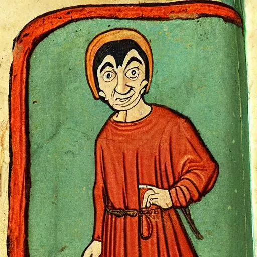 Image similar to medieval manuscript art of mr. bean