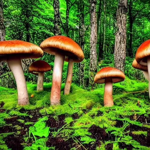 Prompt: Mushroom forest, lush, scenic