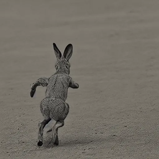 Image similar to bold etching of a jackrabbit running downward