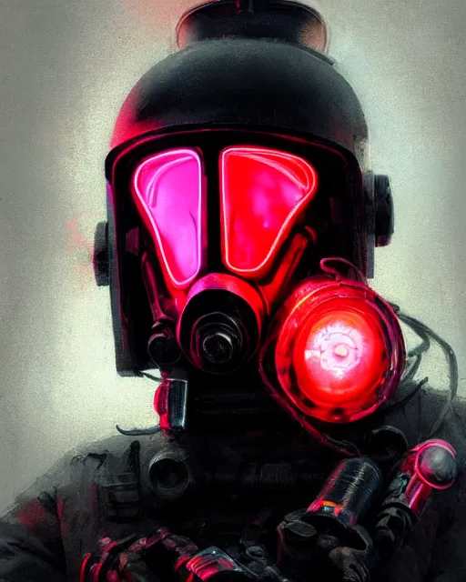 Image similar to detailed portrait neon female swat officer, cyberpunk futuristic, neon, gas mask, red lightsaber, reflective puffy coat, decorated with traditional japanese by ismail inceoglu dragan bibin hans thoma greg rutkowski alexandros pyromallis nekro rene margitte, fire & smoke, illustrated, perfect face, fine details, realistic shaded, fine - face, pretty face