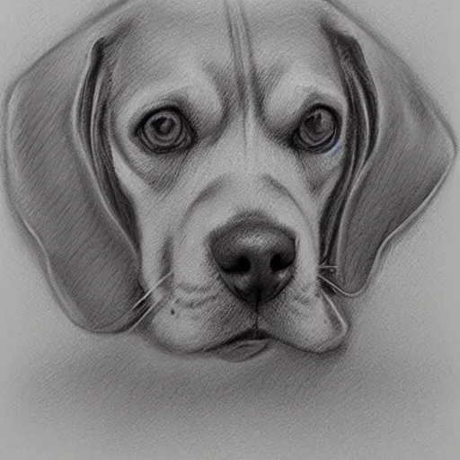 Prompt: beagle face only, pencil drawing, pastel, by marc simonetti