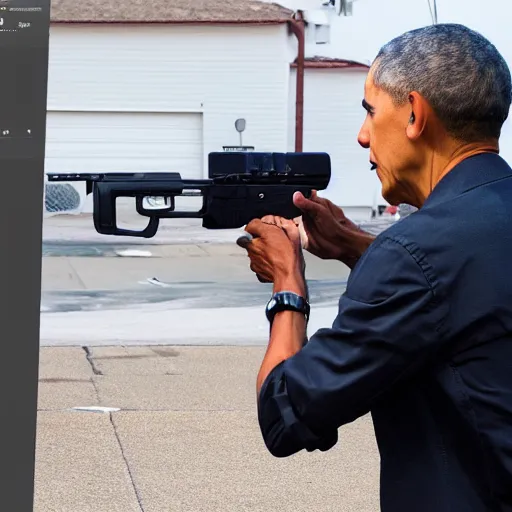 Image similar to angry barack obama shooting and terrorizing people in the hood, 8k resolution, full HD, cinematic lighting, award winning, anatomically correct