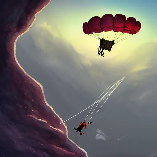 Prompt: digital illustration of sid from iceage jumping from a airplane with parachute,deviantArt, artstation, artstation hq, hd, 4k resolution