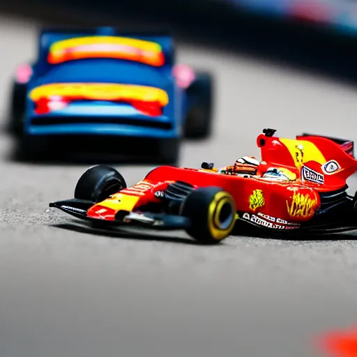 Prompt: photograph, formula 1, monaco, hot wheels, macro, bokeh