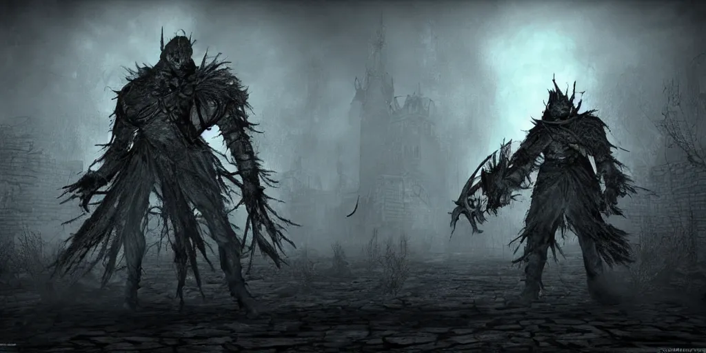 Image similar to minion as a darksouls boss, horror, hd, screenshot,