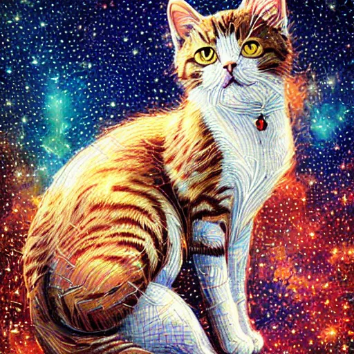 Prompt: mosaic portrait of a beautiful cute cat falling into the stars by Ross Tran, 4k, intricate details