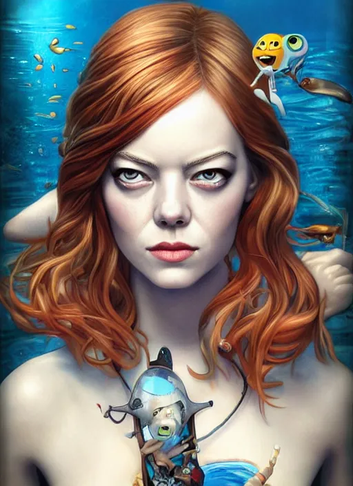 Image similar to underwater pirate portrait of emma stone, pixar style, by tristan eaton stanley artgerm and tom bagshaw.