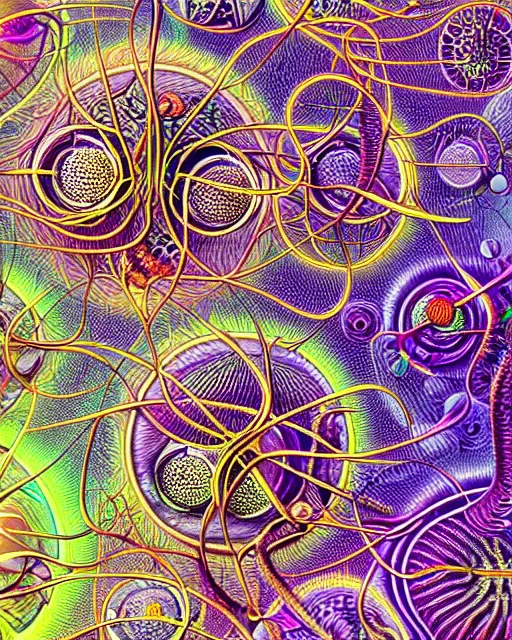 Image similar to stem cells, close up details, drawn by Ernst Haeckel, colorful, beeple rendering