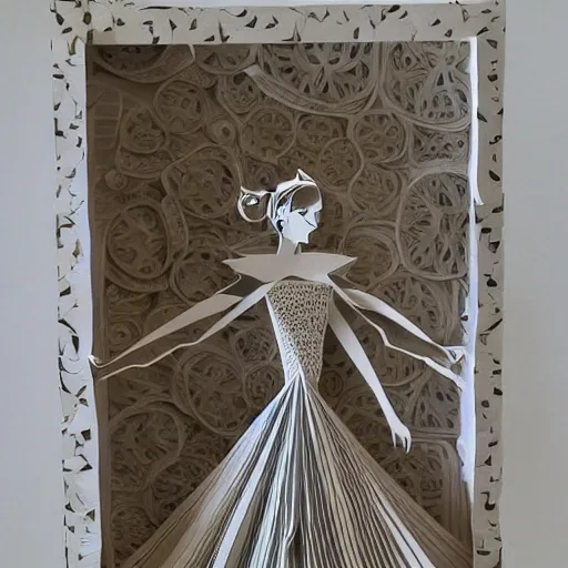 Prompt: cut paper sculpture of cinderella