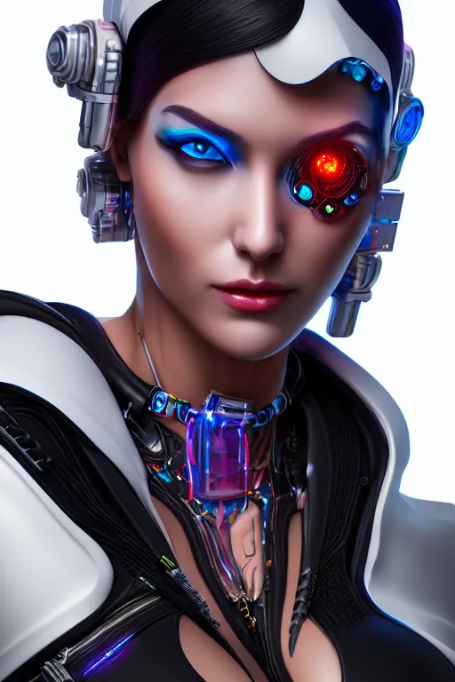 Image similar to portrait of a cyberpunk woman with biomechanichal parts by Artgerm, 35mm focal length, hyper detailled, 4K