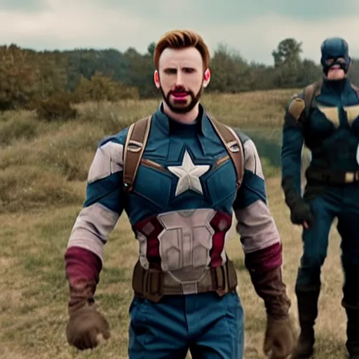 Prompt: a photo of chris evans as infinity war captain america in real life