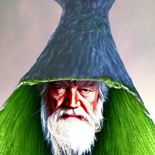 Prompt: gandalf as cucumber, sorcerer hat