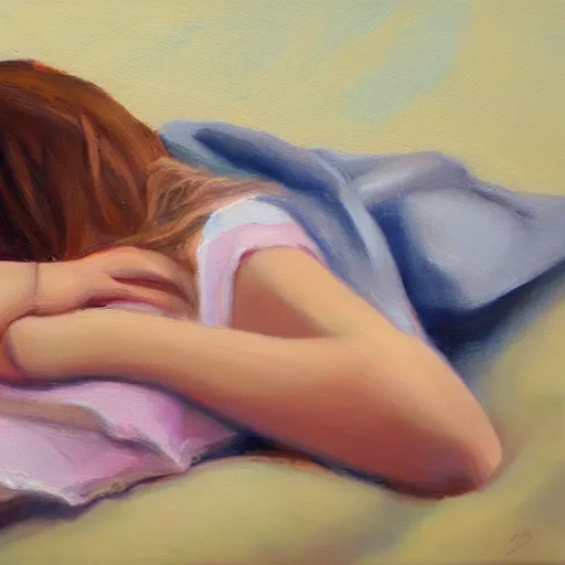 Prompt: sleeping girl, oil painting, art by evan wilson