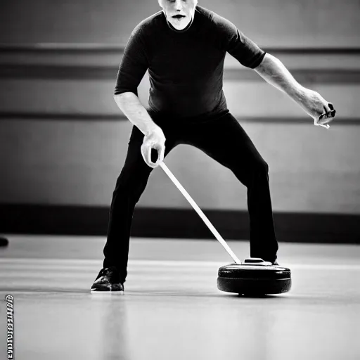 Image similar to portrait of nosferatu playing alone curling, sport photography