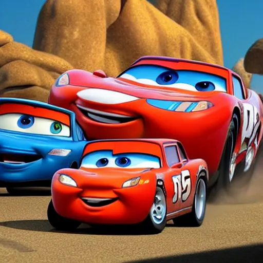 Image similar to beautiful muscular Pixar cars, photorealistic,