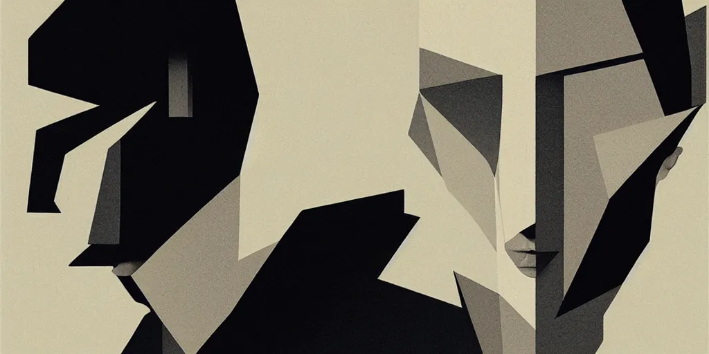 Image similar to highly detailed portrait of a portrait geometric face modernist bauhaus minimalism, by greg rutkowski and fujimoto tatsuki, dramatic lighting, dynamic pose, dynamic perspective