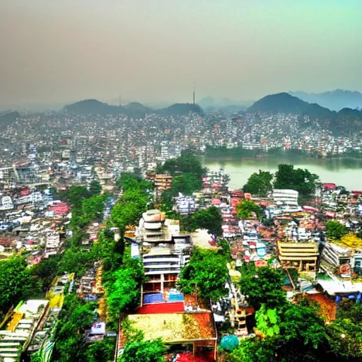 Image similar to guwahati city scenic view, wide angle photography, award winning national geography