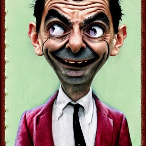 Prompt: portrait of mr. bean as a mad scientist