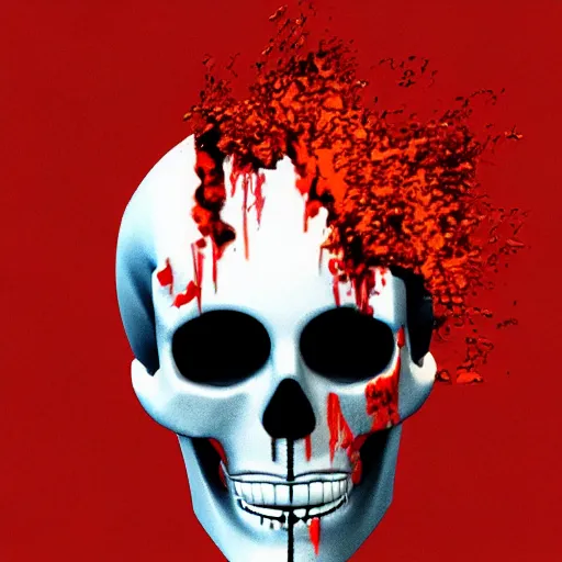 Image similar to glitchy bloody face skull