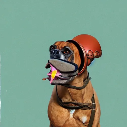 Image similar to illustration of boxer dog with military helmet and cigar in mouth, ww 2