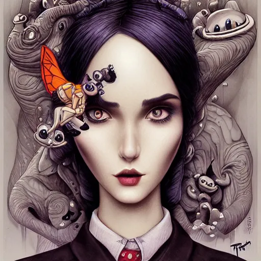 Image similar to Lofi portrait while dreaming, Pixar style by Joe Fenton and Stanley Artgerm and Tom Bagshaw and Tim Burton