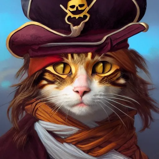 Image similar to Portrait of a Cat as a Pirate, photorealistic, highly detailed, digital painting, artstation, concept art, smooth, sharp focus, illustration, art by artgerm and greg rutkowski and alphonse mucha