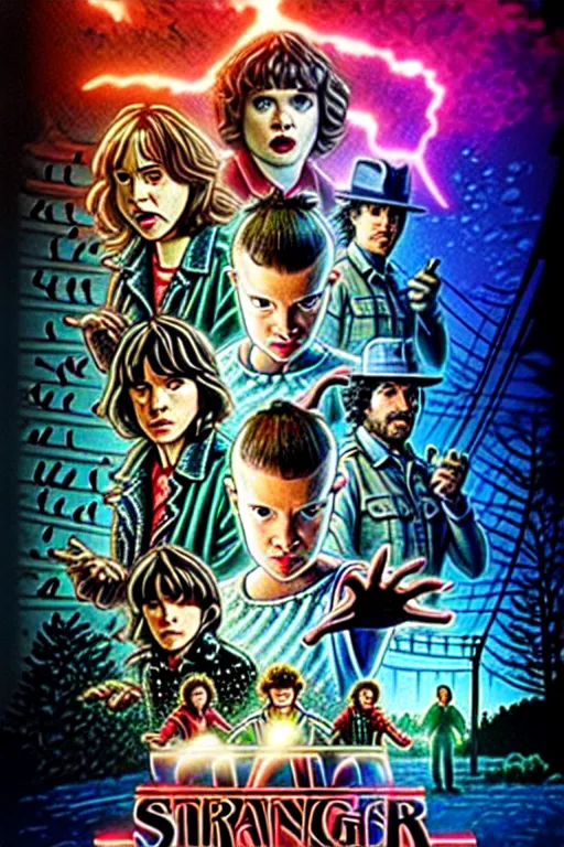 Image similar to Stranger Things Season 5 Poster, high resolution, all cast members, netfilx !n-9