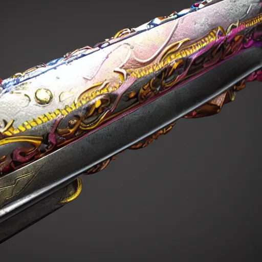 Image similar to a mythic legendary detailed multicolor sword, octane render, unreal engine, 3D, 8K, as coherent as Dall-E 2