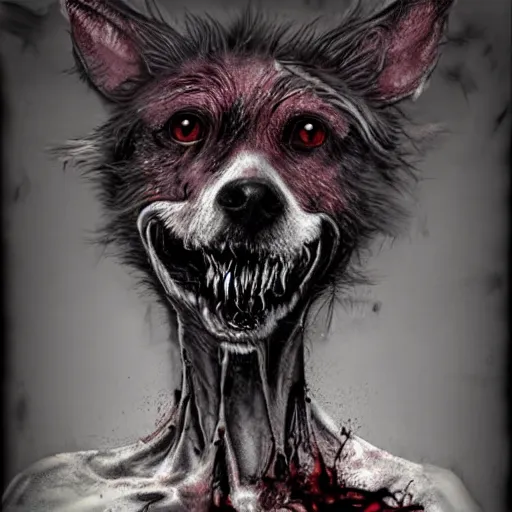 Prompt: realistic decaying dog horror style