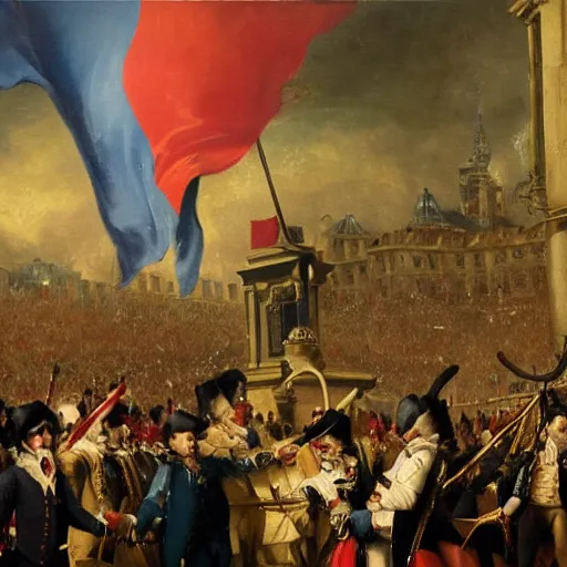 Prompt: French revolution 2022, dramatic, high detail, oil on canvas