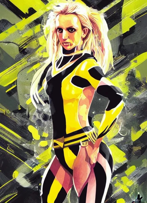 Image similar to britney spears as a yellow and black stripes luxurious power ranger by greg rutkowski, claude monet, conrad roset, takato yomamoto, rule of thirds, sigma look, beautiful