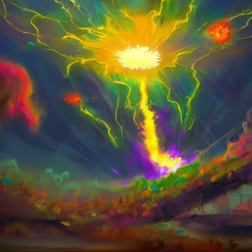 Prompt: Concept art for the earth exploding. Trending on art station, bright colors.