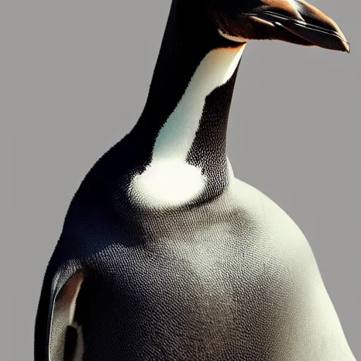 Image similar to a penguin body, a giraffe neck, hyperdetailed mix, photomanipulation