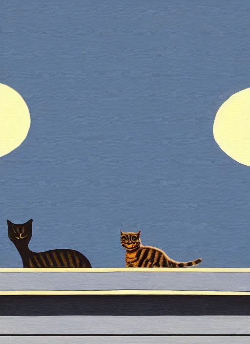 Image similar to op art picture of a cat on a roof looking at the moon