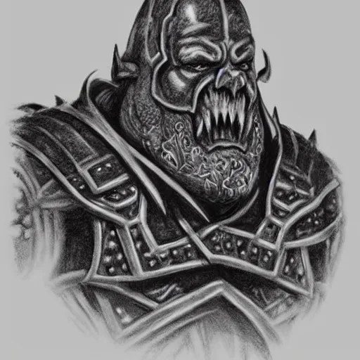 Image similar to chaos dwarf smith from warhammer fantasy : : head and torso portrait drawing