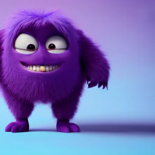 Image similar to a purple fluffy monster, adorable and cute, pixar, octane render, 4k