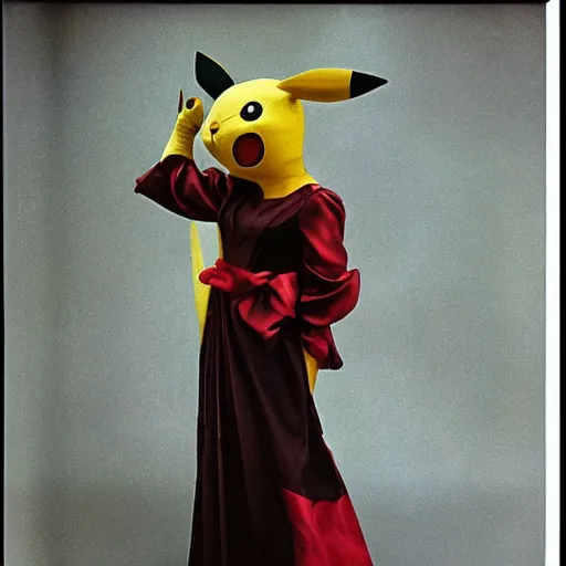 Image similar to elegant woman dressed up as pikachu, art photo by Annie Liebovitz and Alphonse Mucha