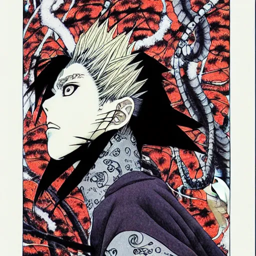 Image similar to prompt: Portrait painted in Naruto Shipudden style drawn by Vania Zouravliov and Takato Yamamoto, inspired by Fables, intricate acrylic gouache painting, high detail, sharp high detail, manga and anime 2000