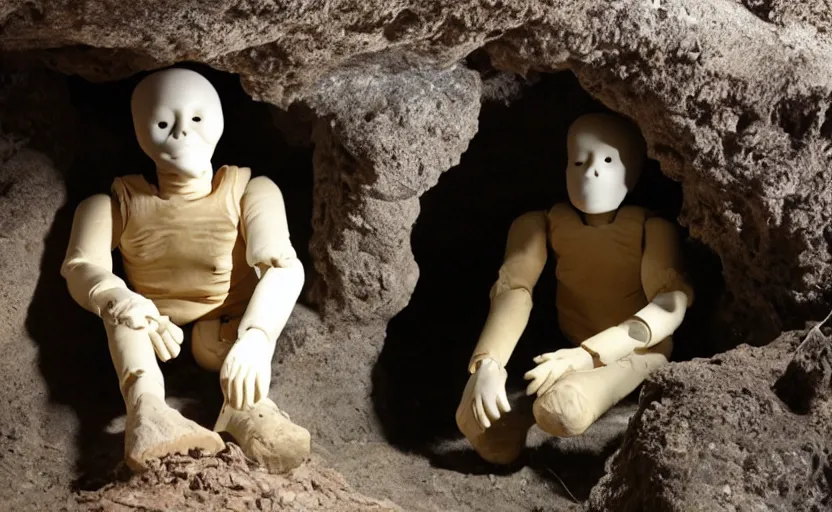 Prompt: a dummy in a cave