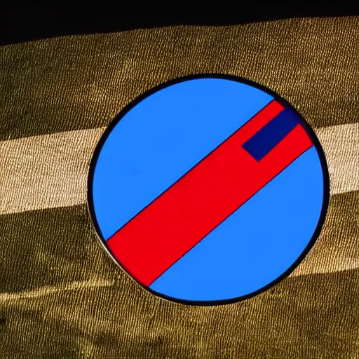 Prompt: The flag is made up of an outlined cross dividing a background in 4 square parts in blue, pink and dark red. Their emblem consists of a moon on top of a tank, but the emblem isn't shown on the standard flag. The emblem stands for their perseverance, their audacity and their happiness.