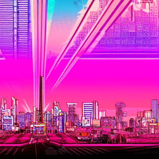 Prompt: maximalist style synthwave ultrawide wallpaper of a city