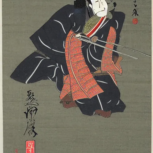 Image similar to a samurai smoking a pipe, ukiyo - e