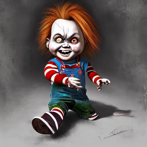 Prompt: painting of chucky by michal karcz | loony toons style