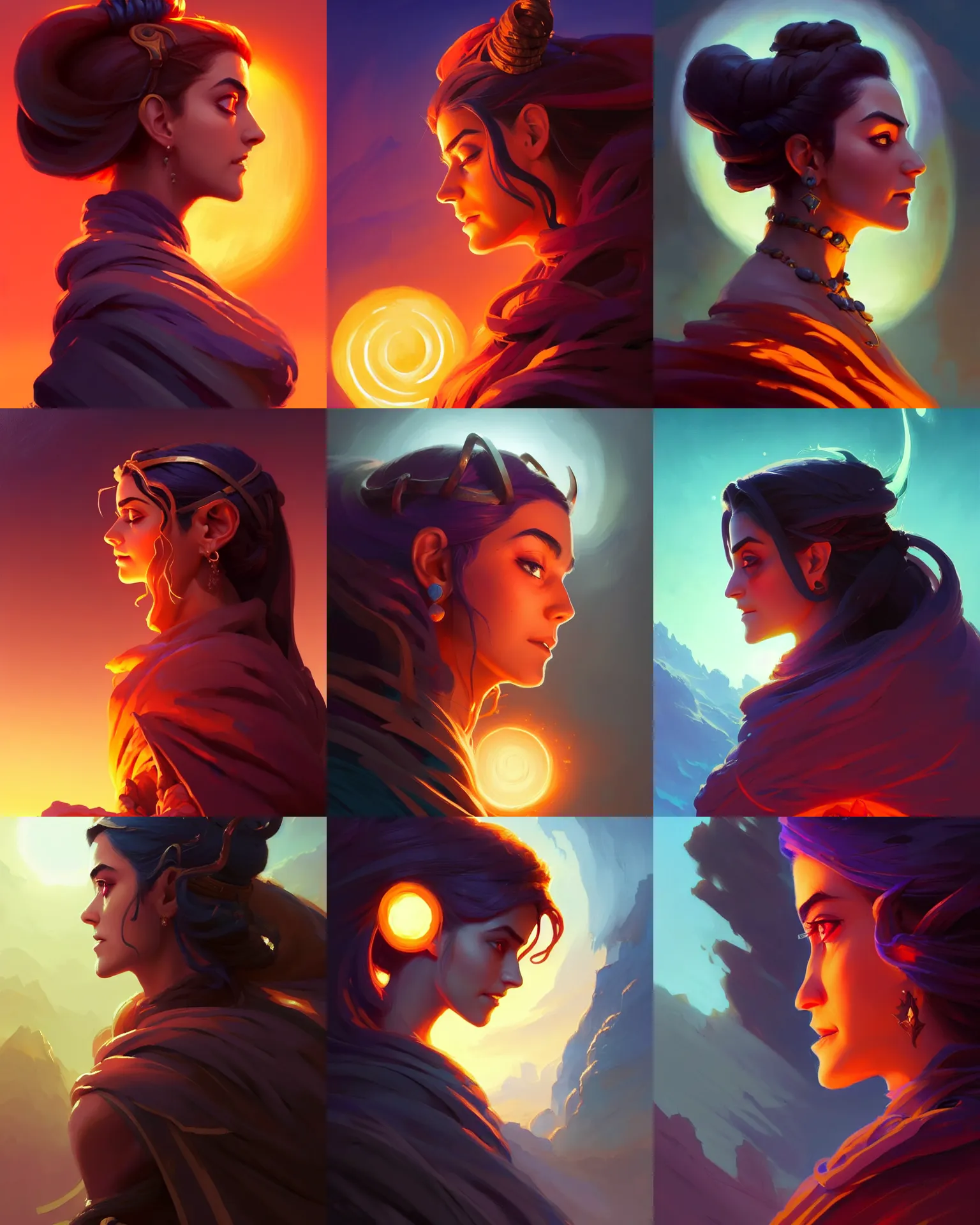 Prompt: side profile centered painted portrait, Maya Ali as a mage, Gloomhaven, Elden Ring, matte painting concept art, beautifully backlit, official fanart behance hd artstation by Jesper Ejsing, by RHADS and Makoto Shinkai and Lois van baarle and ilya kuvshinov and rossdraws