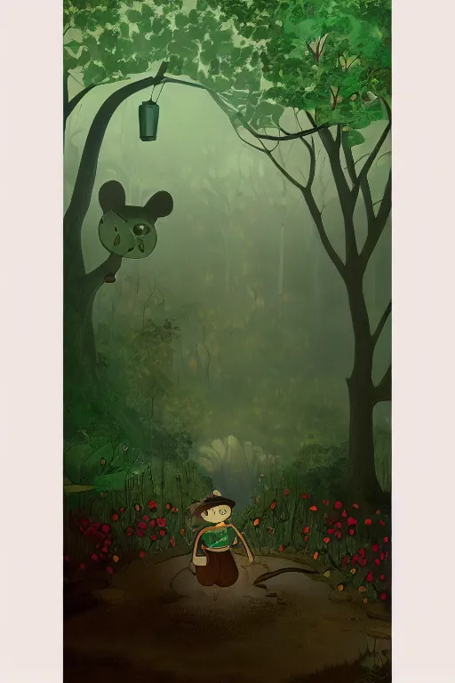 Image similar to over the garden wall background painting. the woods