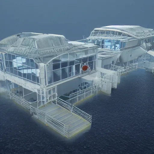 Prompt: underwater research facility, establishing shot, 8k render unreal engine