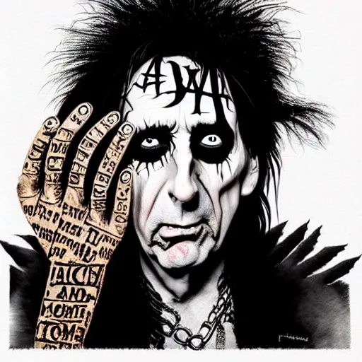 Image similar to graphic illustration, creative design, alice cooper as a punk, biopunk, francis bacon, highly detailed, hunter s thompson, concept art