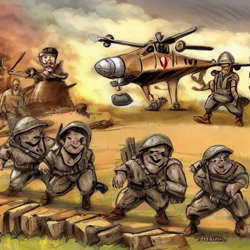 Image similar to flinstones world war 2, concept art, cartoon, sketch