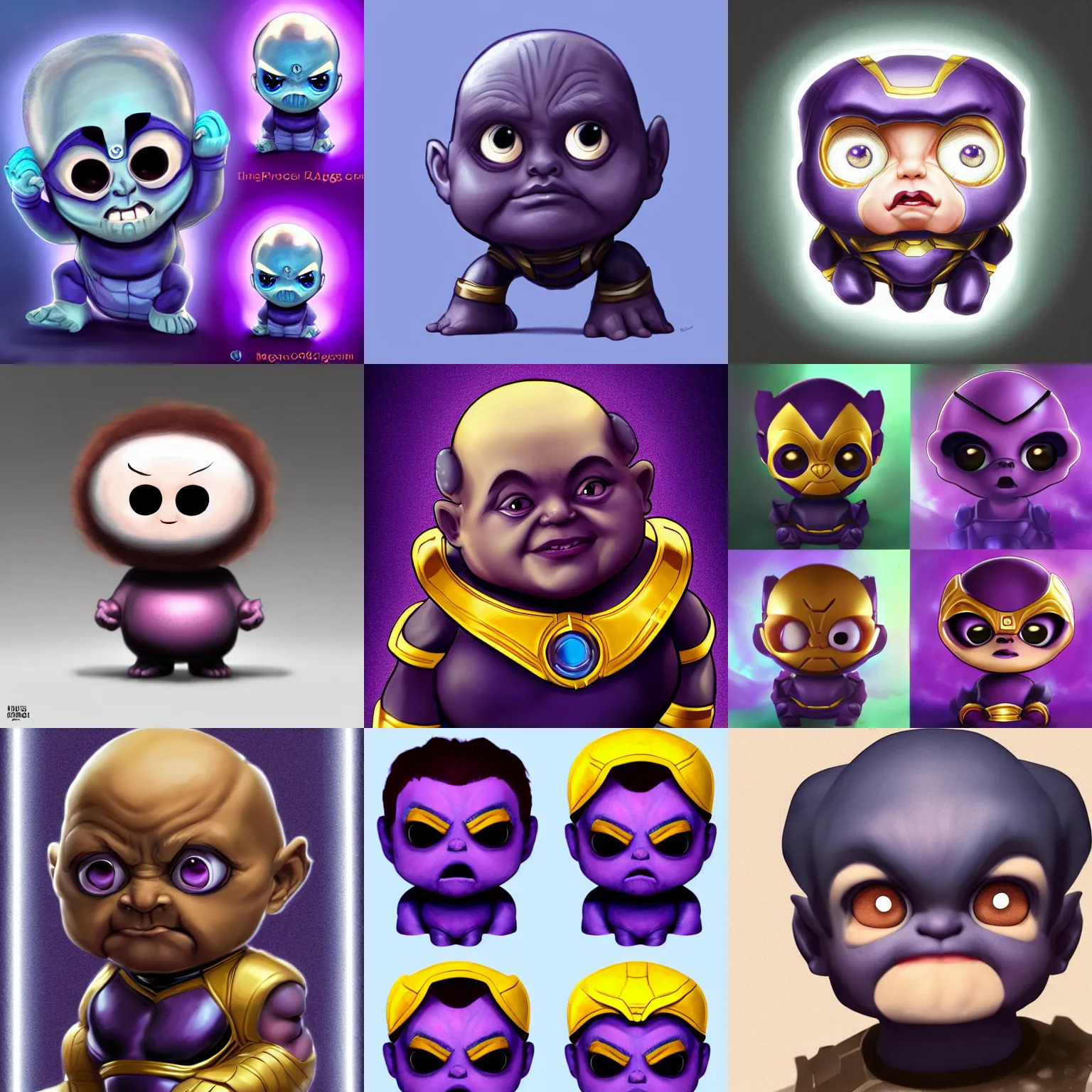 Prompt: cute baby thanos, big eyes, trending on artstation